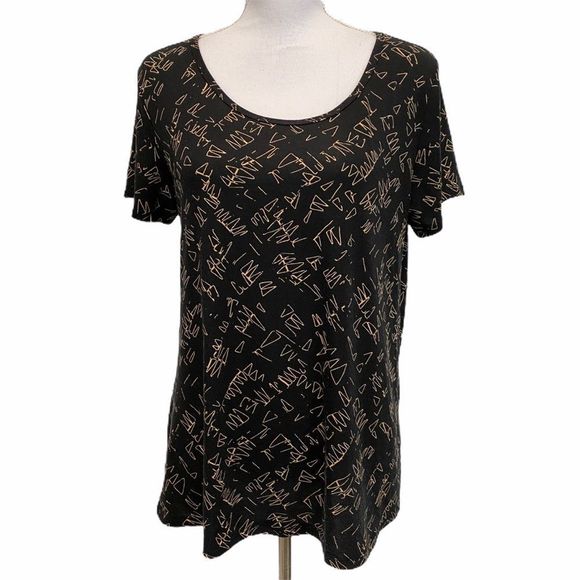 LULAROE Black with Gold Graphic Tee - Picture 2 of 7